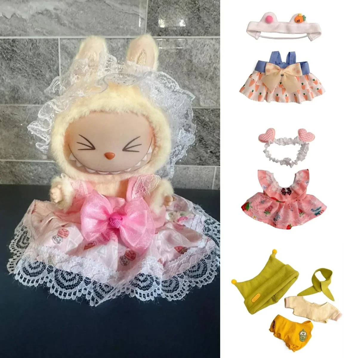 20cm doll replacememt clothes for 17cm Labubu outfit cotton doll cute and sweet Lolita dress  small skirt