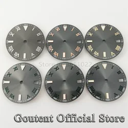 Goutent 29mm Sterile Gray Roman Numeral Watch Dial Green Luminous Fit NH35 Automatic Movement