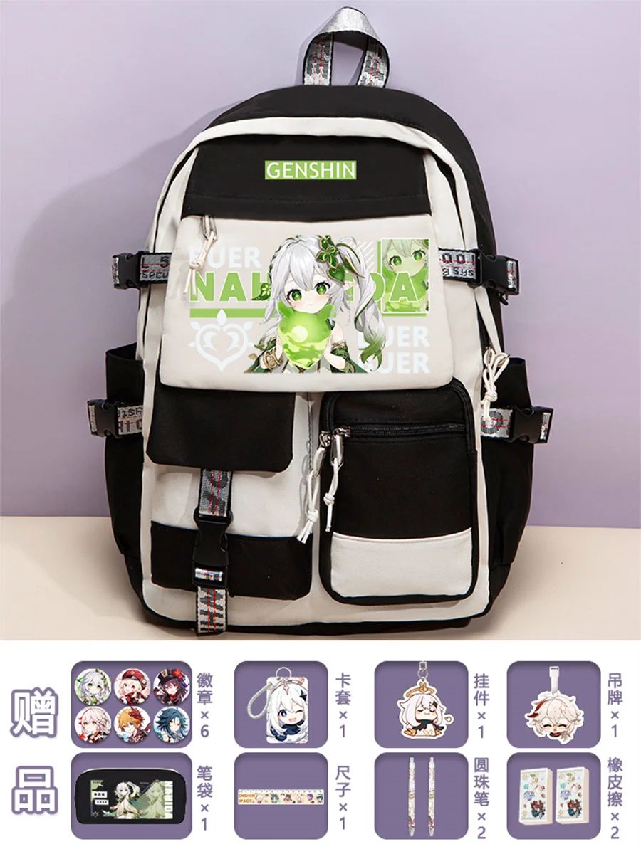 Japanese Anime Genshin Impact Printing Aether Lumine Paimon Comfortable Backpack Letters Cartoon Teenagers Backpack Fashion Bag