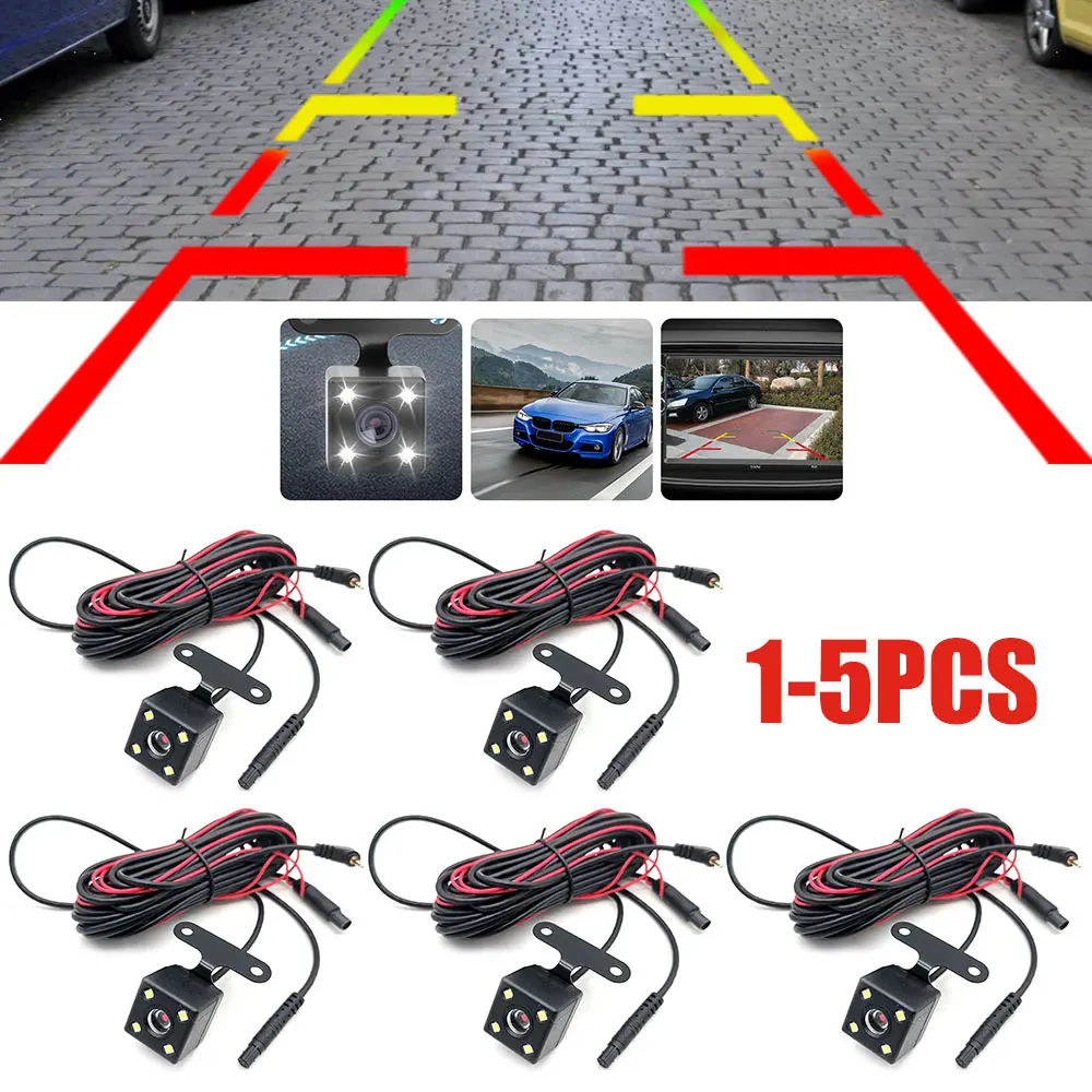 1-5pcs 5 Pin HD Parking Camera Night Vision 4LED Color Image Reverse Video Camera Wide Angle Rear View Camera w/ Extension Cable