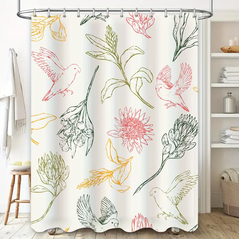 Colorful Bird Floral Shower Curtain Modern Bathroom Decor White Bath Mat Set with Non-Slip Rubber Backing would make a great add
