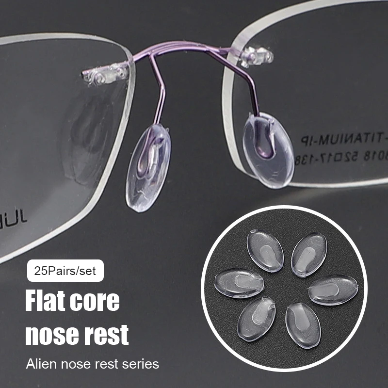 

25Pairs/Set Plug-in Eyeglasses Nose Pad Transparent PVC Nonslip Nosepad Flat Oval Screwless Eyewear Bracket Eyeglass Accessories