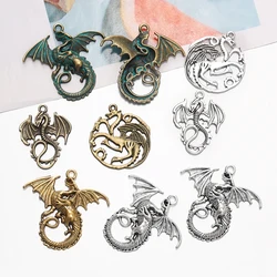5pcs/lot Retro Style Alloy Dragon Pendants Punk Bracelet Metal Charms For DIY Necklace Crafts Jewelry Making Accessories