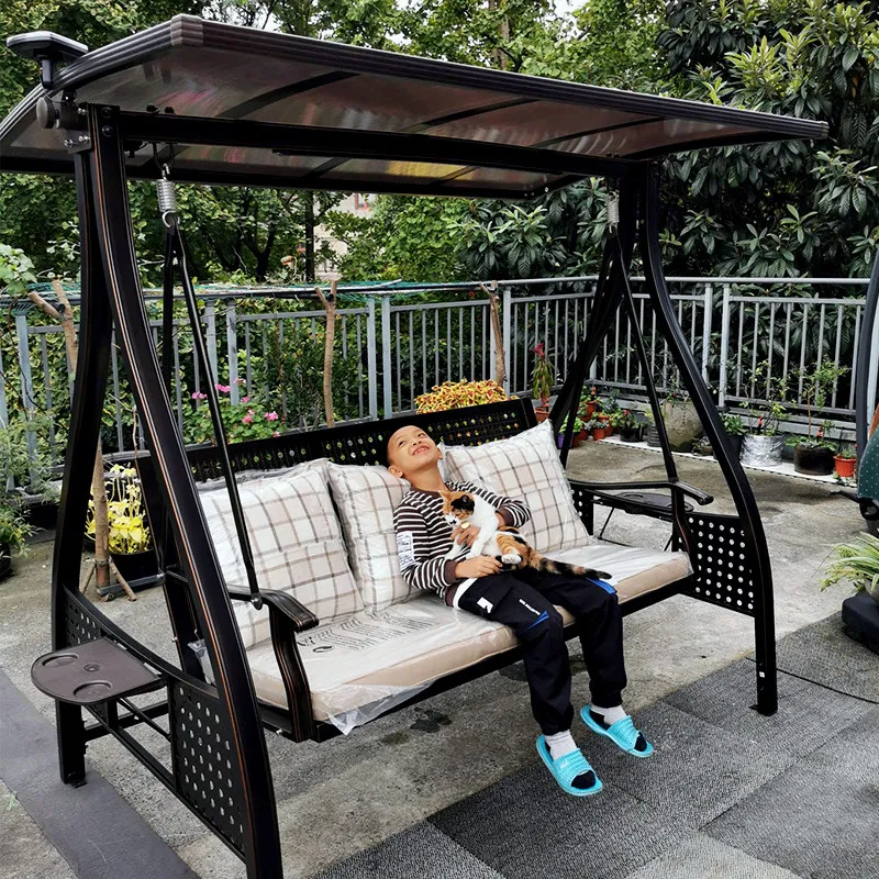 

Outdoor swing rocking chair balcony villa outdoor hanging chair anti-corrosion outdoor wrought iron cradle courtyard swing bed
