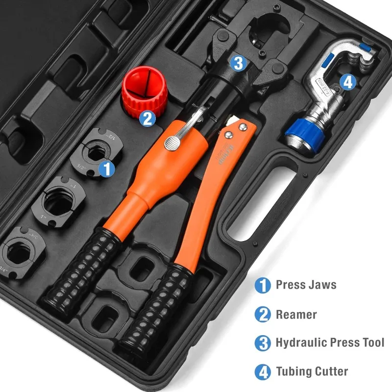 iCrimp Hydraulic Copper Tubing Press Tool Kit for 1/2-in, 3/4-in, 1-in Propress Copper Fittings, Copper Tubing Cutter & Chamfer