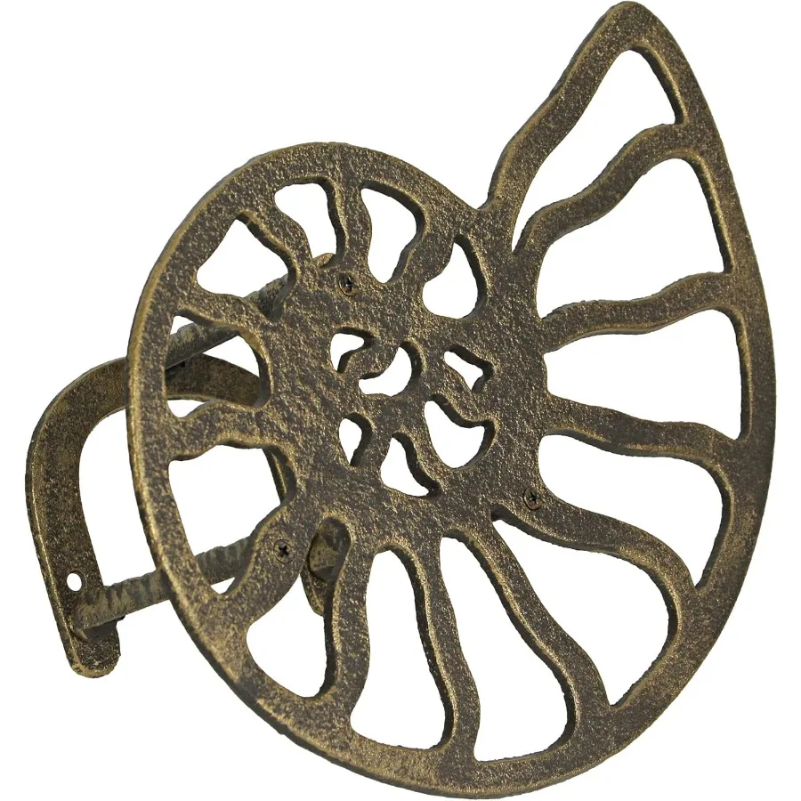 

12-дюймовый бронзовый чугунный декоративный держатель шланга из ракушки Nautilus: настенный уличный морской декор для стильного и развлечения