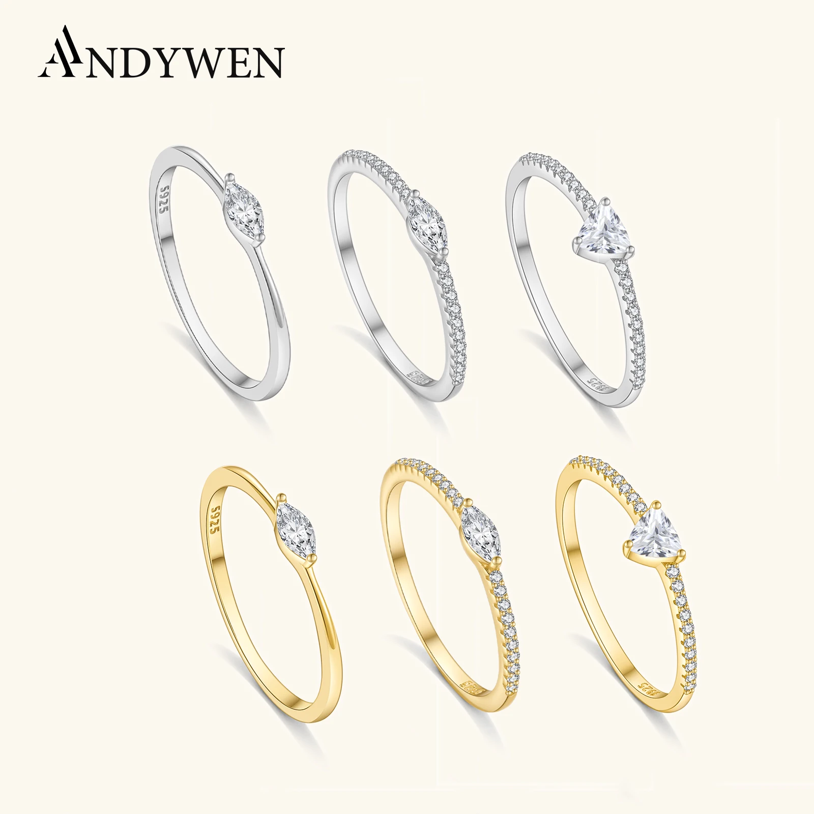 

ANDYWEN, стерлинговое серебро 925 пробы, треугольное кольцо с цирконом CZ, 2021, женский подарок на годовщину, шикарное на каждый день, изящные ювелирные изделия