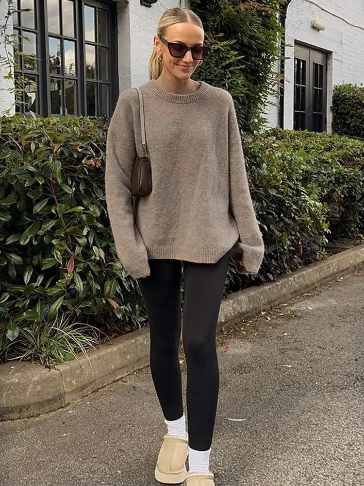 Fashion Classic Solid Women\'s O-neck Cashmere Sweater 2024 Casual Long Sleeves Loose Knit Pullover Autumn Lady Versatile Jumper﻿