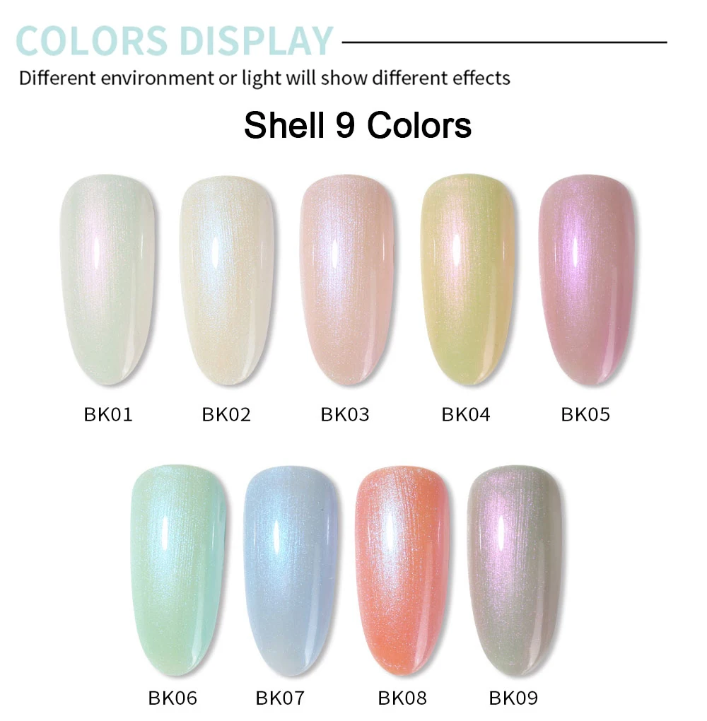 Vendeeni 9 Farben/Set Perlmutt-Farbgel-Nagellack Semi-Permanenter UV-LED-Soak-Off-Gel-Lack Meerjungfrauen-Nagelkunst-Gel-Lack – Detail 7
