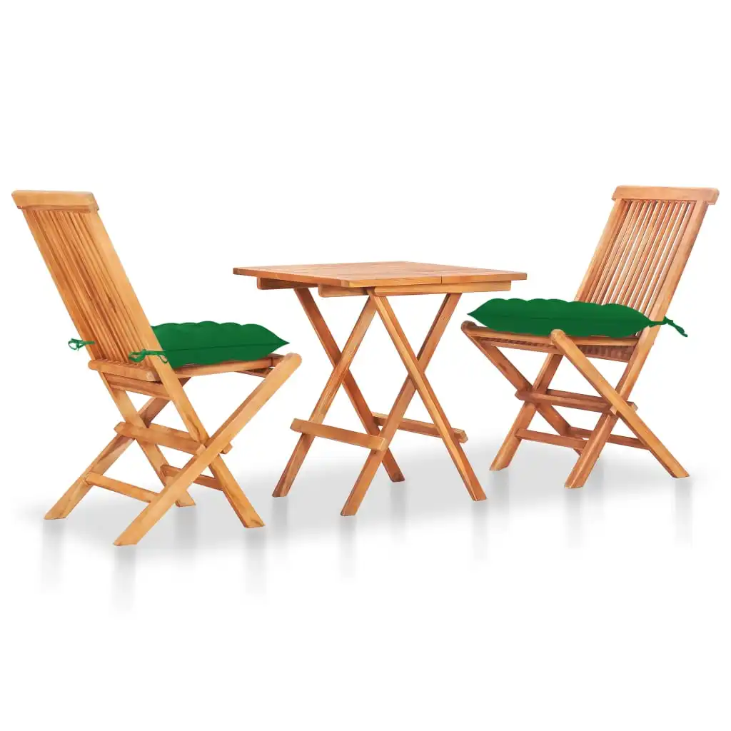 vidaXL 3 Piece Bistro Set with Green Cushions Solid Teak Wood  Bar furniture/bar furniture set