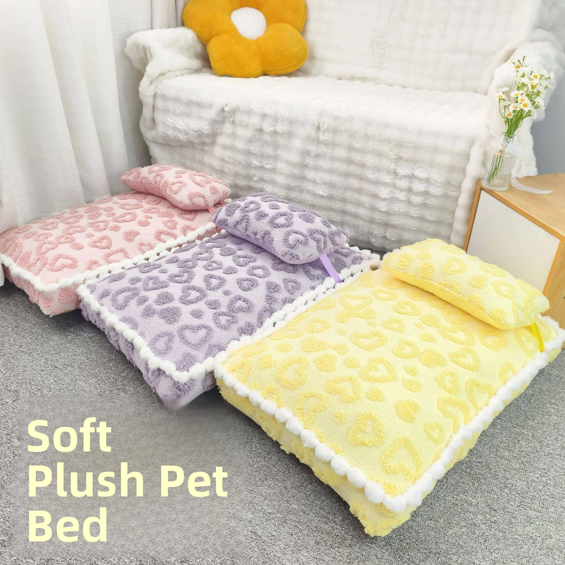 

Thickened Coral Fleece Dog Bed Detachable Washable for Small Dogs Winter Dog Nest Mat Portable All Seasons Puppy Warmth