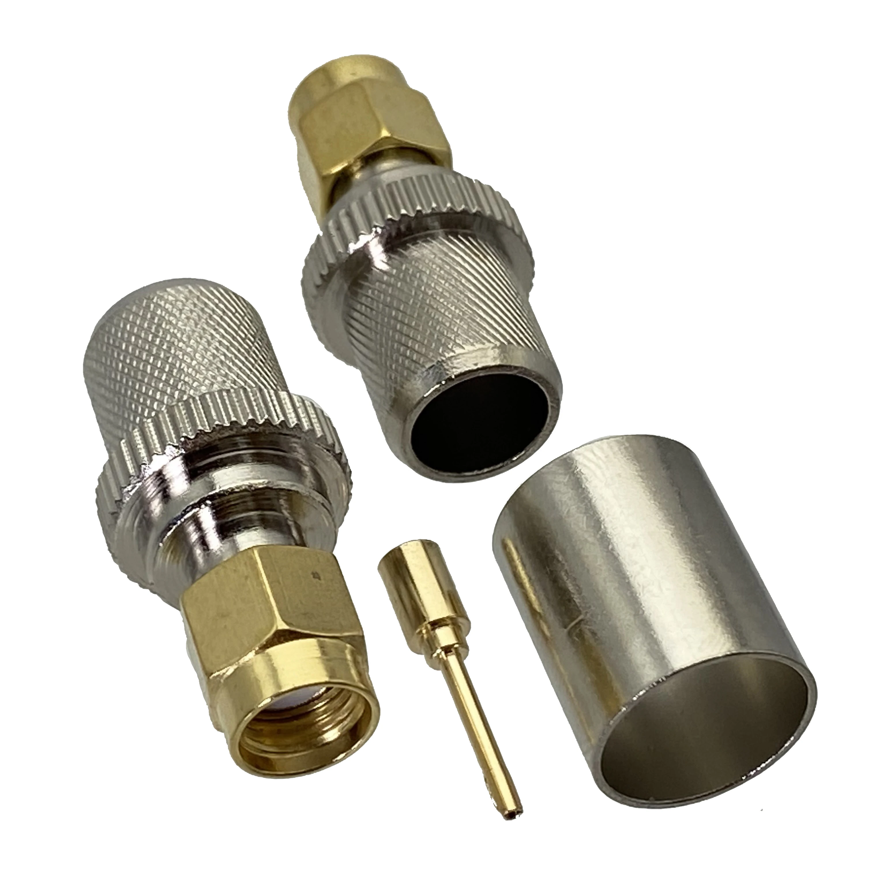 

10pcs connector RP SMA male Jack crimp RG8 LMR400 RG213 RG165 RG393 RG214 cable RF Coaxial Wire Terminals gold