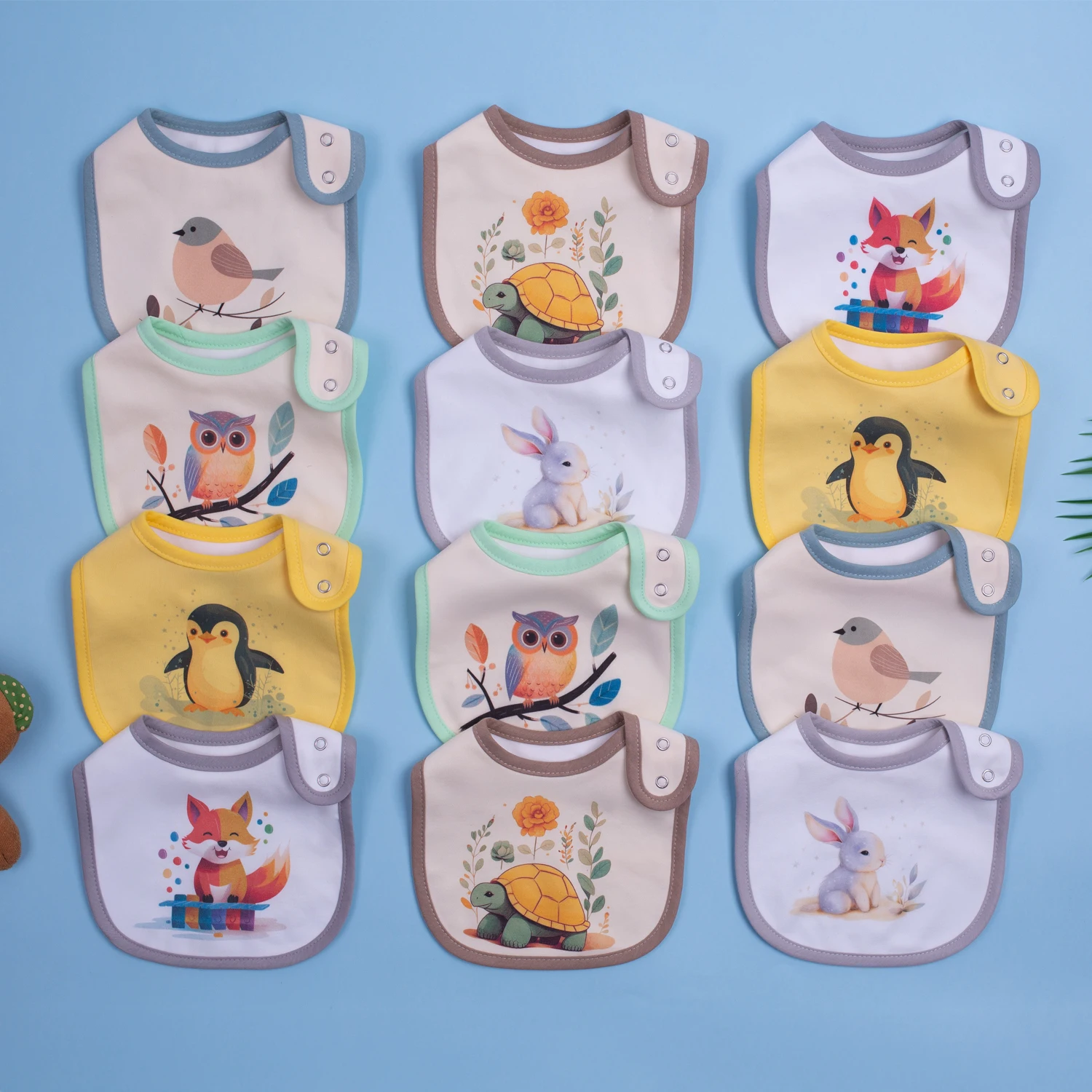 

12-Pack Waterproof Baby Bibs for Boys & Girls | Absorbent Cotton with Adjustable Snaps for Feeding, Teething & Drooling