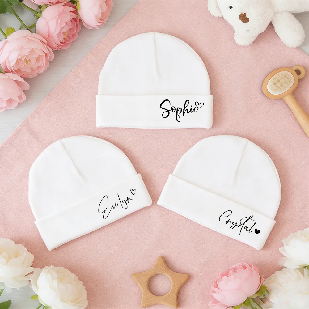 

Персонализированные детские шапочки-бини для новорожденных, хлопковая шапочка для выписки из роддома, наряд для приезда домой, подарок на рождение ребенка, для будущей мамы, объявление о рождении ребенка