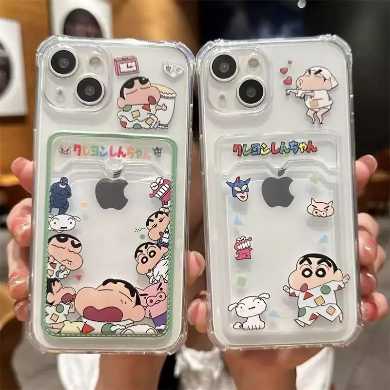 Cute Crayons Shin-chans Photo Card Slot Wallet Case For Samsung Galaxy S24 Ultra S23 S22 A55 A35 A34 A54 A53 A32 Cover Fun