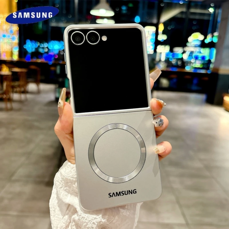 Ultradünne, matte, magnetische Metallhülle für Magsafe-Handys, kompatibel mit Samsung Galaxy Z Flip 7 8 6 5 4 3, kabelloses Laden, schlanke, harte PC-Hülle