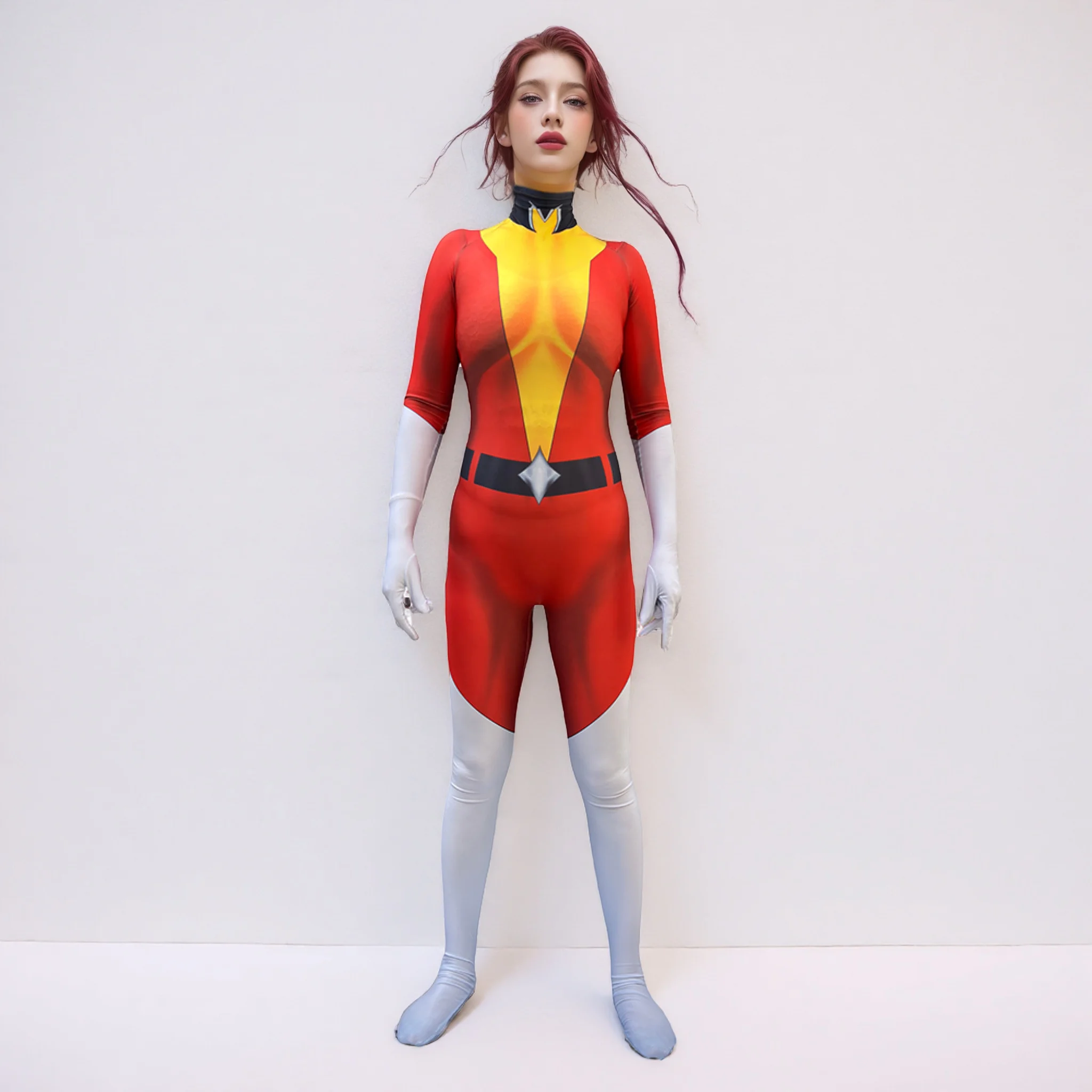 

Adults Maria Cosplay Grace Fleed Costumes Superhero Woman Zentai Halloween Bodysuit Female Party Jumpsuit