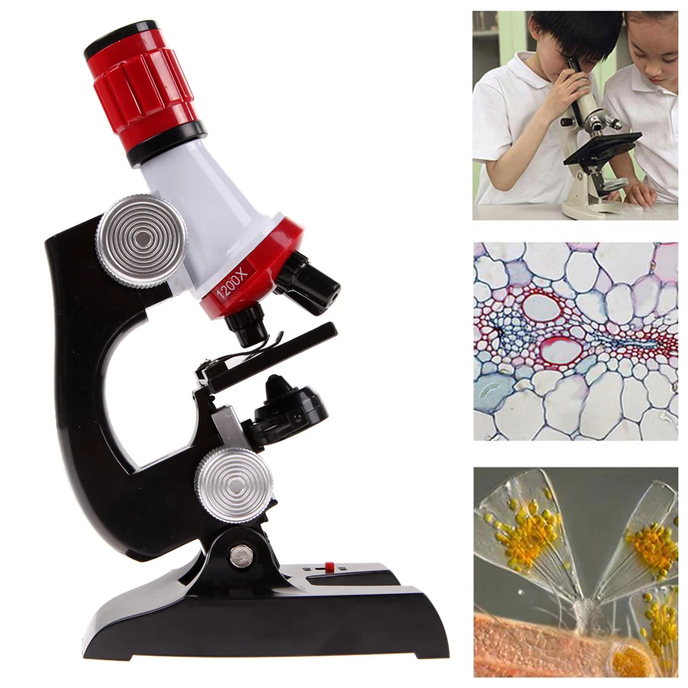 Kids Educational Microscope Kit Science Lab LED 100-1200X Toy Home School