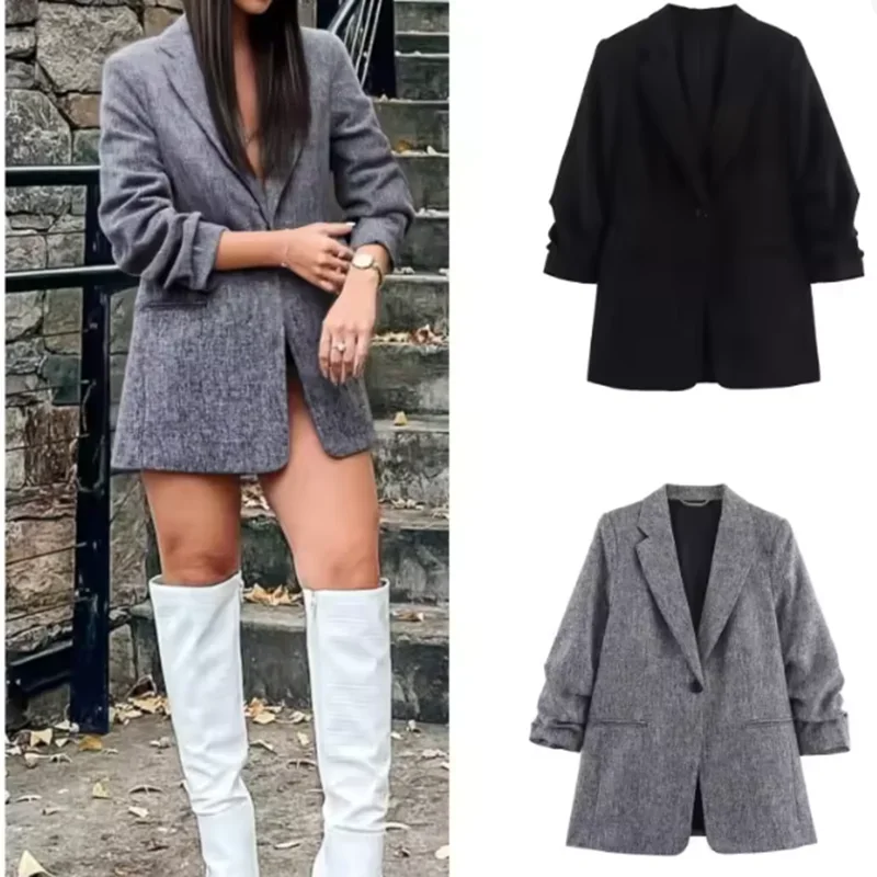 

Women AUTUMN SPRING Blazers Coats Fashion Solid Single Button Jacket Female Elegant Street Blazer Outerwear