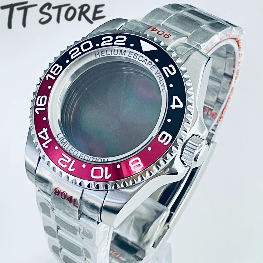 

44MM Deep Watch Case Homage with Ceramic Bezel Silver Stainless Steel Bracelet NH35 NH36 Movement Sapphire Crystal