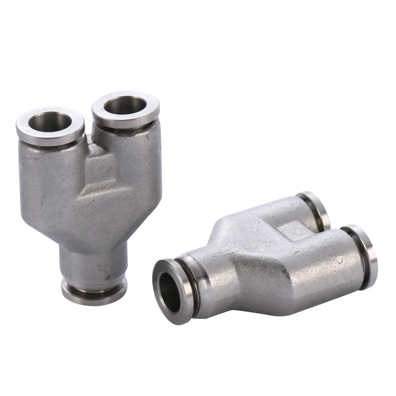 Fit 4 6 8 10 12 14 16mm OD PU Tube Y 3 Way Spliter Pneumatic 304 Stainless Push In Quick Connector Release Air Fitting Homebrew