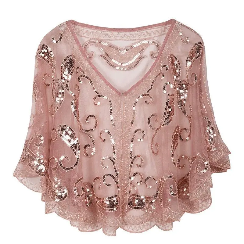 Elegant Beading Sequined Lace Hollow Out Batwing Sleeve Blouse Women\'s Clothing 2023 Summer New Casual Tops Office Lady Shirt