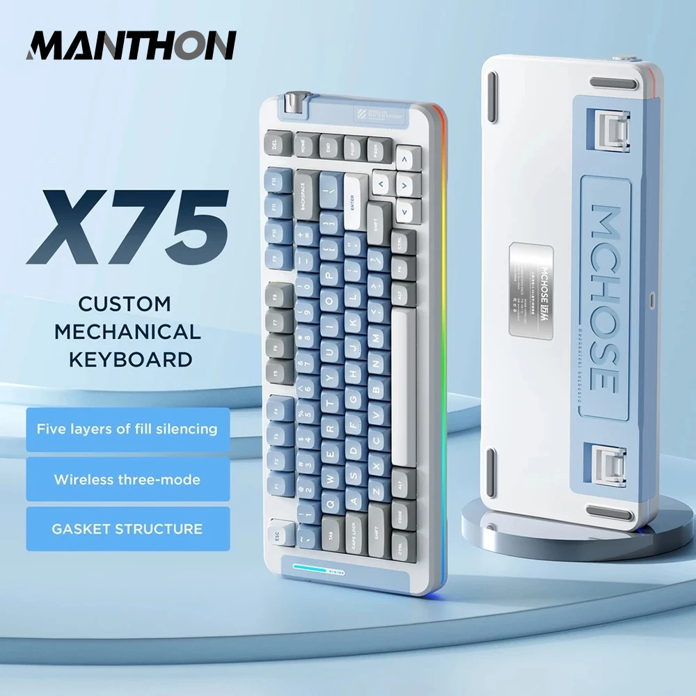 

MATHEW TECH X75 Full-Key Hot-Swap Keyboard Three-Mode 2.4g Wireless Gasket Structure Rgb Backlit Mechanical Keyboard Gamer