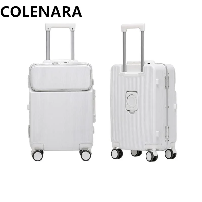 Colenara กระเป๋าห้องโดยสารกระเป๋าด้านหน้ากระเป๋าขึ้นเครื่องแล็ปท็อป24 "28" เคสแบบมีล้อลากโครงสร้างอะลูมิเนียม20 "kopor perjalanan ชาร์จ USB