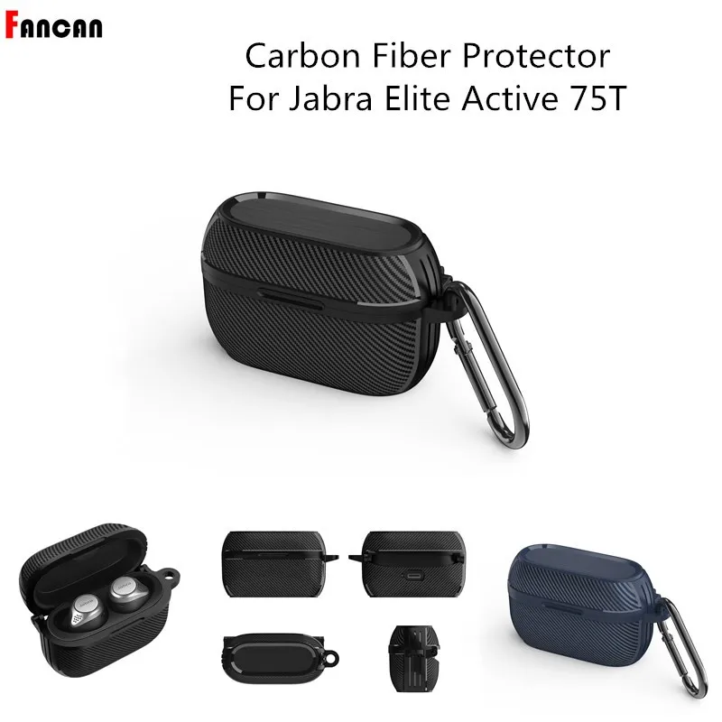 Case for Jabra Elite Active 75T Luxury Carbon Fiber Armor Elite 7 Pro Protector with Carabiner for Jabra Elite 7 Active Cover