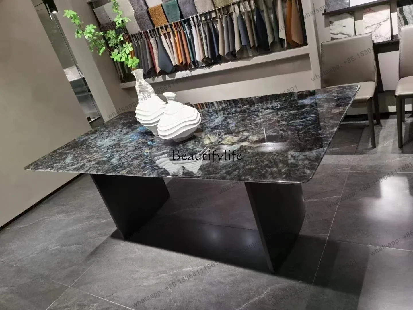 HJ  Marble Material Rectangular Light Luxury Dining Table Water Drop Luxury Stone High Sense Household Dining Table