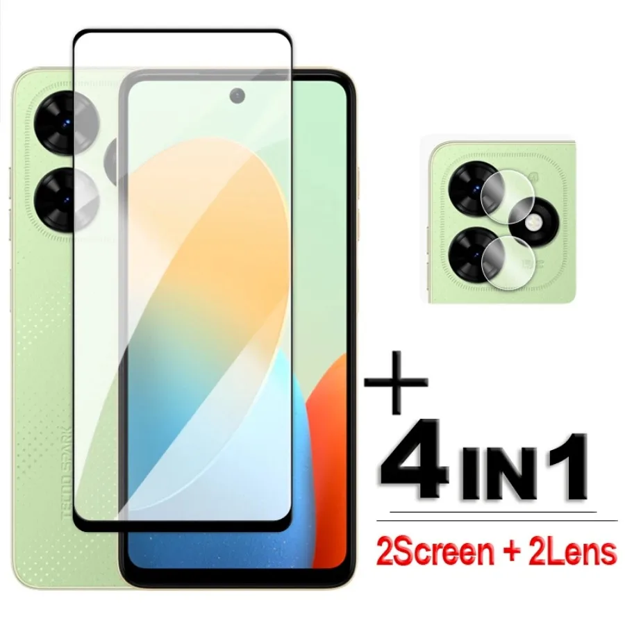 4 en 1 para Tecno Spark Go 2024 vidrio para Tecno Spark Go 2024 vidrio templado 2.5D Protector de pantalla de cubierta completa Spark Go 2024 película