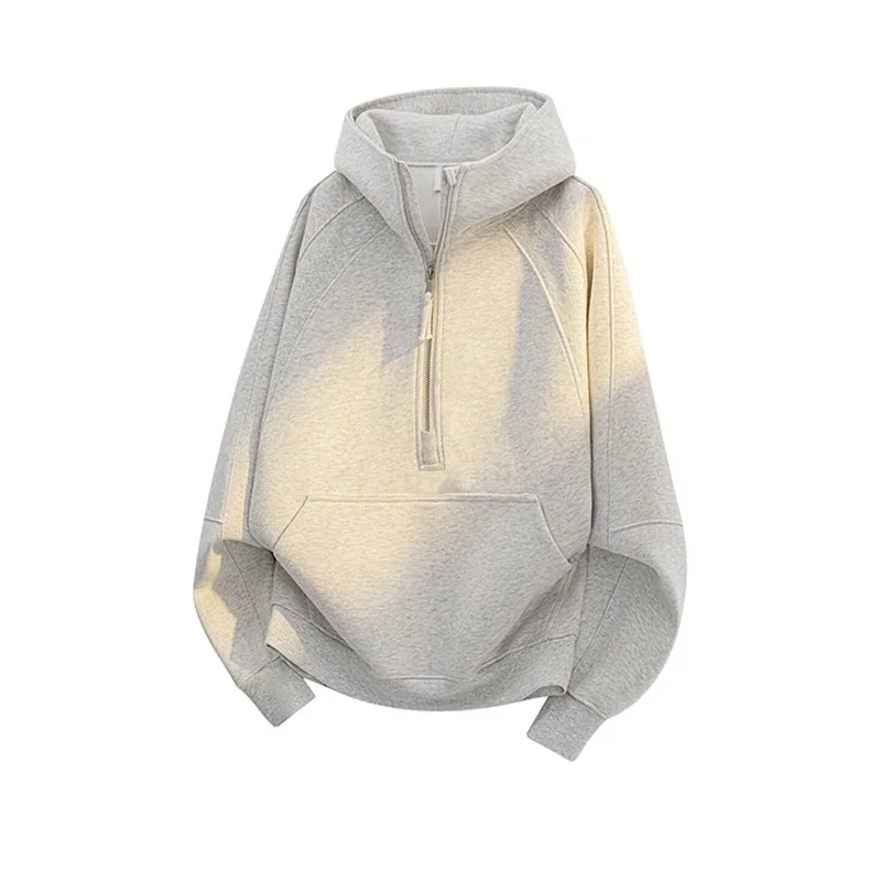 

Japanese Korean Fashion Half Zipper Hoodie for Women Autumn Winter Harajuku Oversized Loose Hooded Sweatshirt Y2k Streetwear