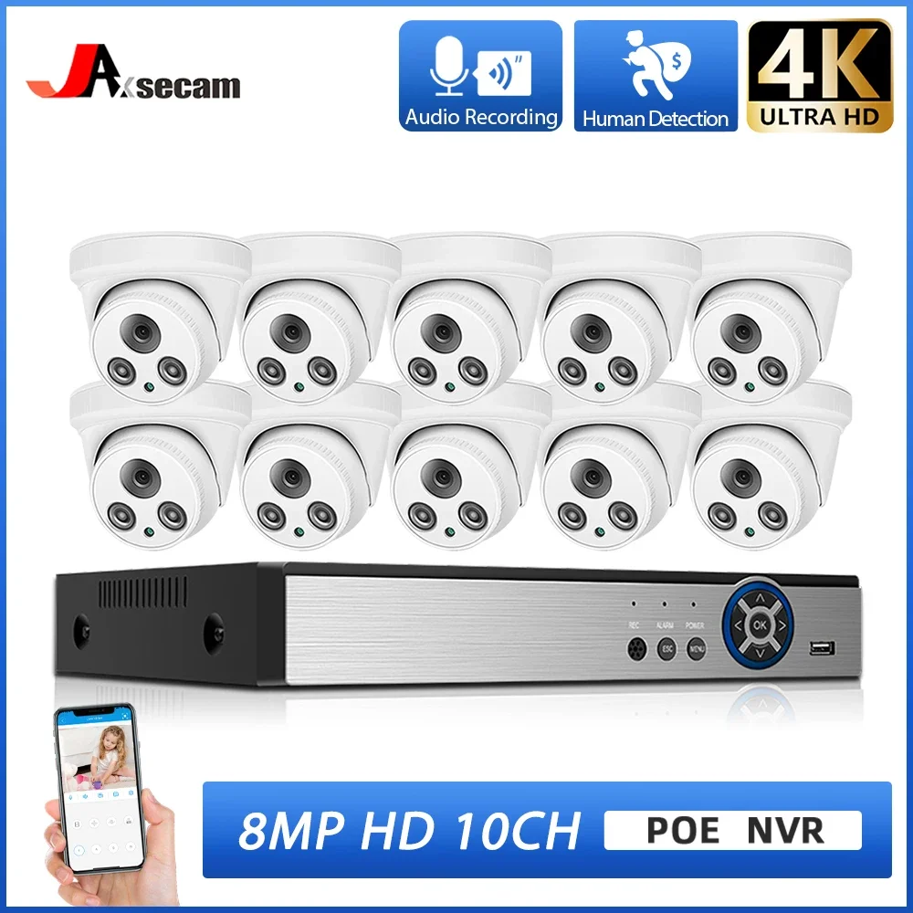 10CH 8CH 8MP POE Security Black/White Color Night Vision Camera System 4K NVR CCTV Outdoor IP Camera P2P Video Surveillance Set