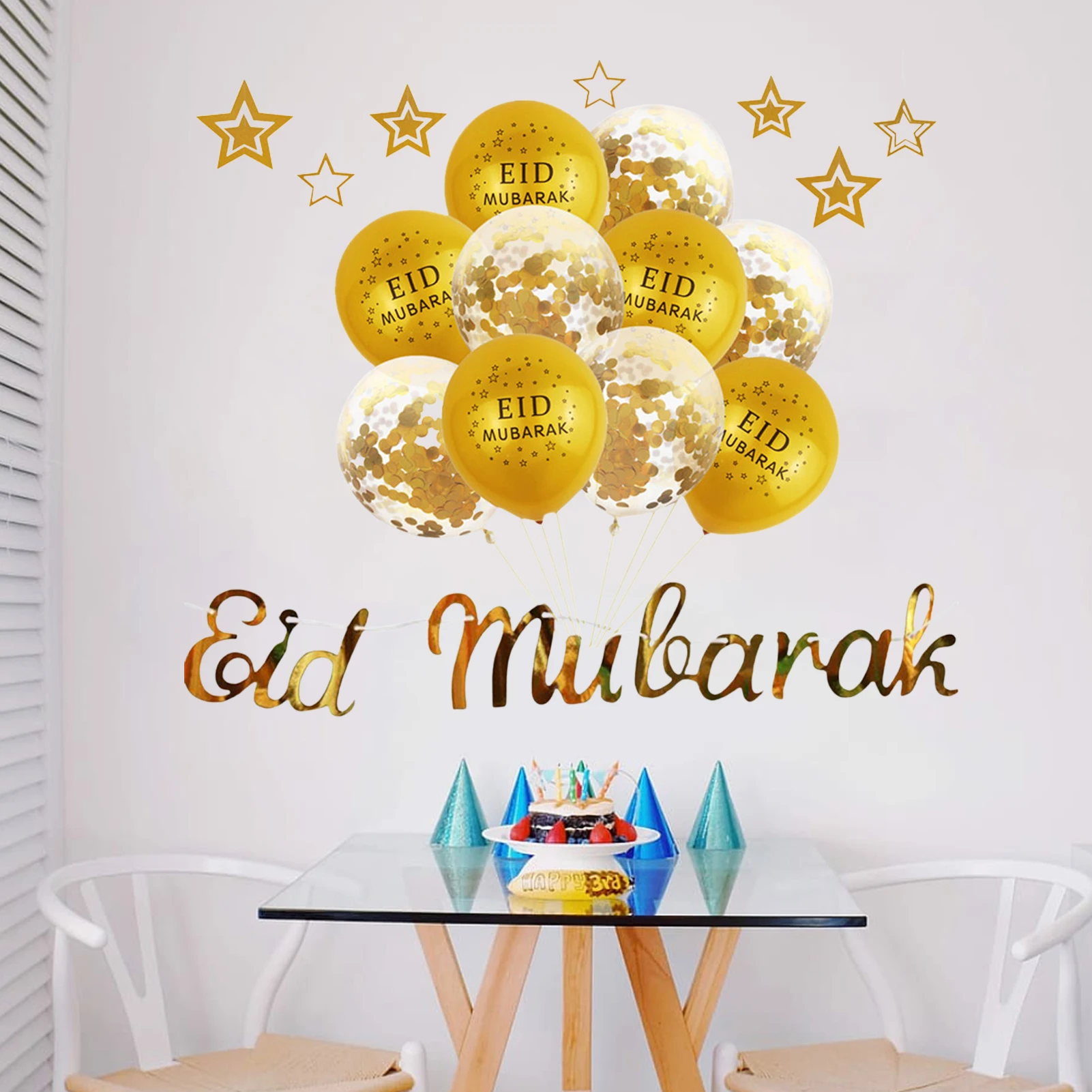 Balloon Kit for Eid - Eid Mubarak Decorations - Black and Gold Balloons - Eid Mubarak Balloons for R