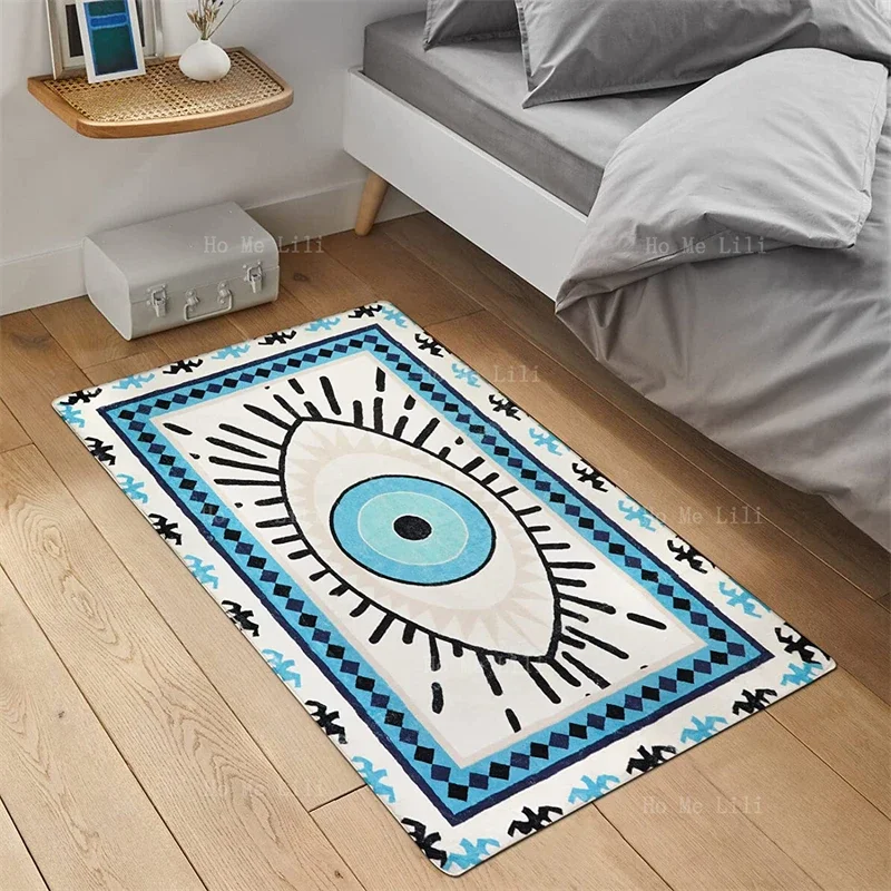 Blue Evil Eye Boho Vintage Flannel Floor Rugs Non Slip Super Soft Tribal Throw Doormat For Entryway Hallway Bathroom Carpet