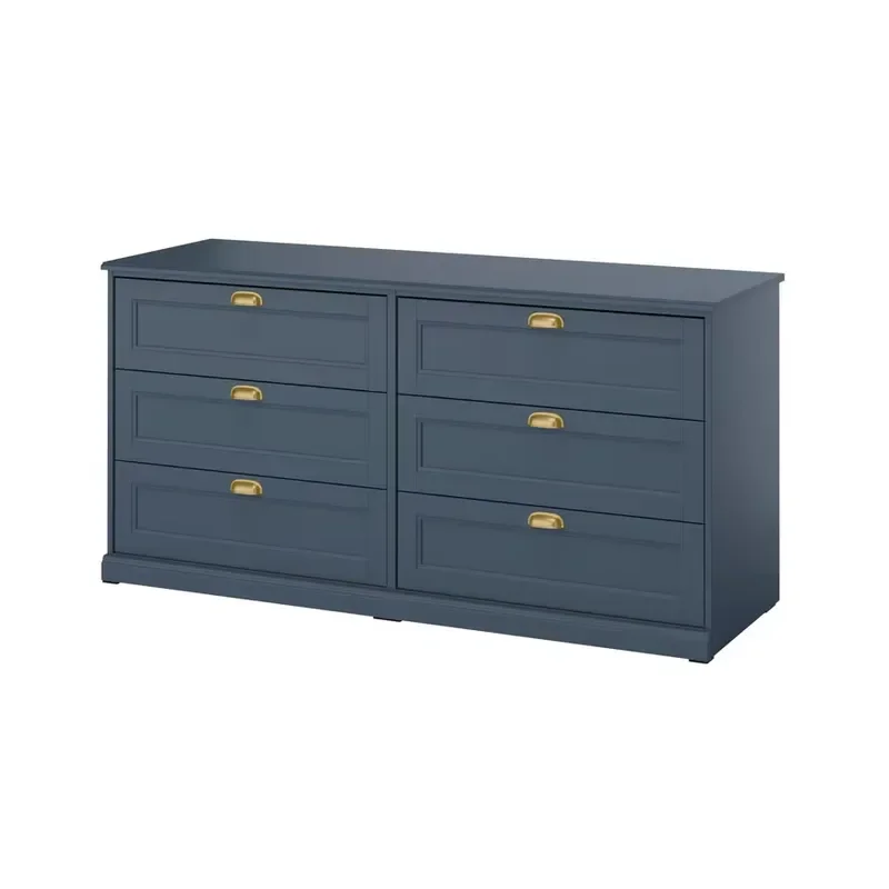 Modern Wooden 6 Drawer Cabinet with Gold Handles Wide Storage Locker for Bedroom Wardrobe Living Room Home Furniture Decor