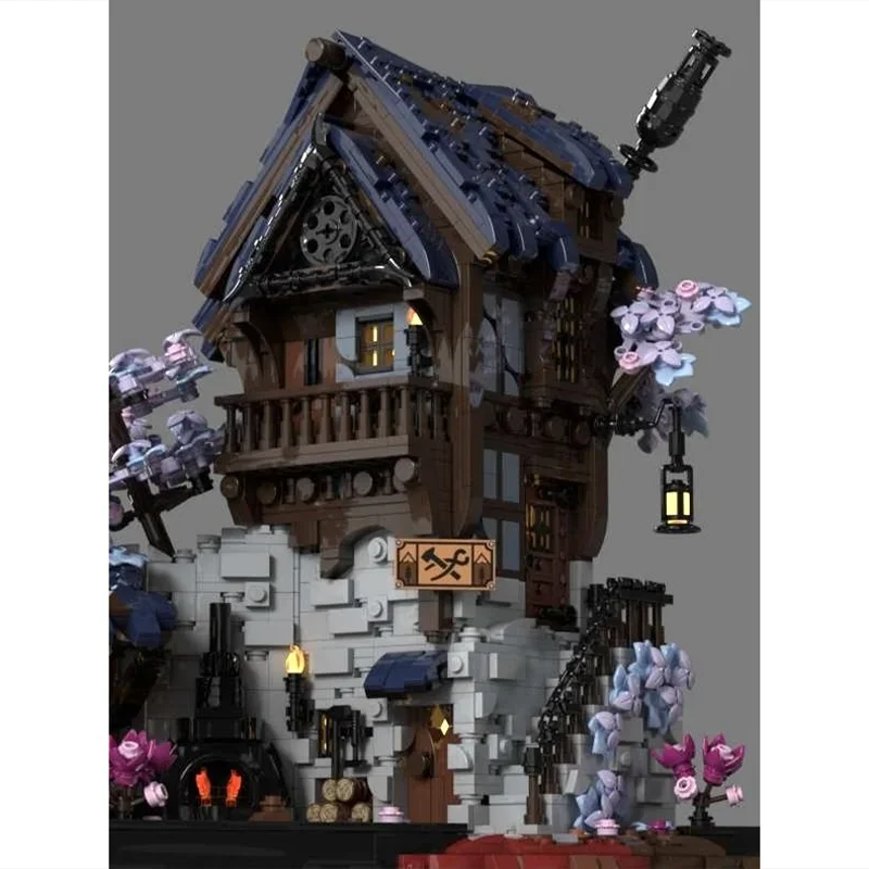 Gobricks MOC Smid Forge Huis Bouwstenen Model Middeleeuwse Fantasie Display Architectuur Bricks Montage Speelgoed Kinderen Geschenken