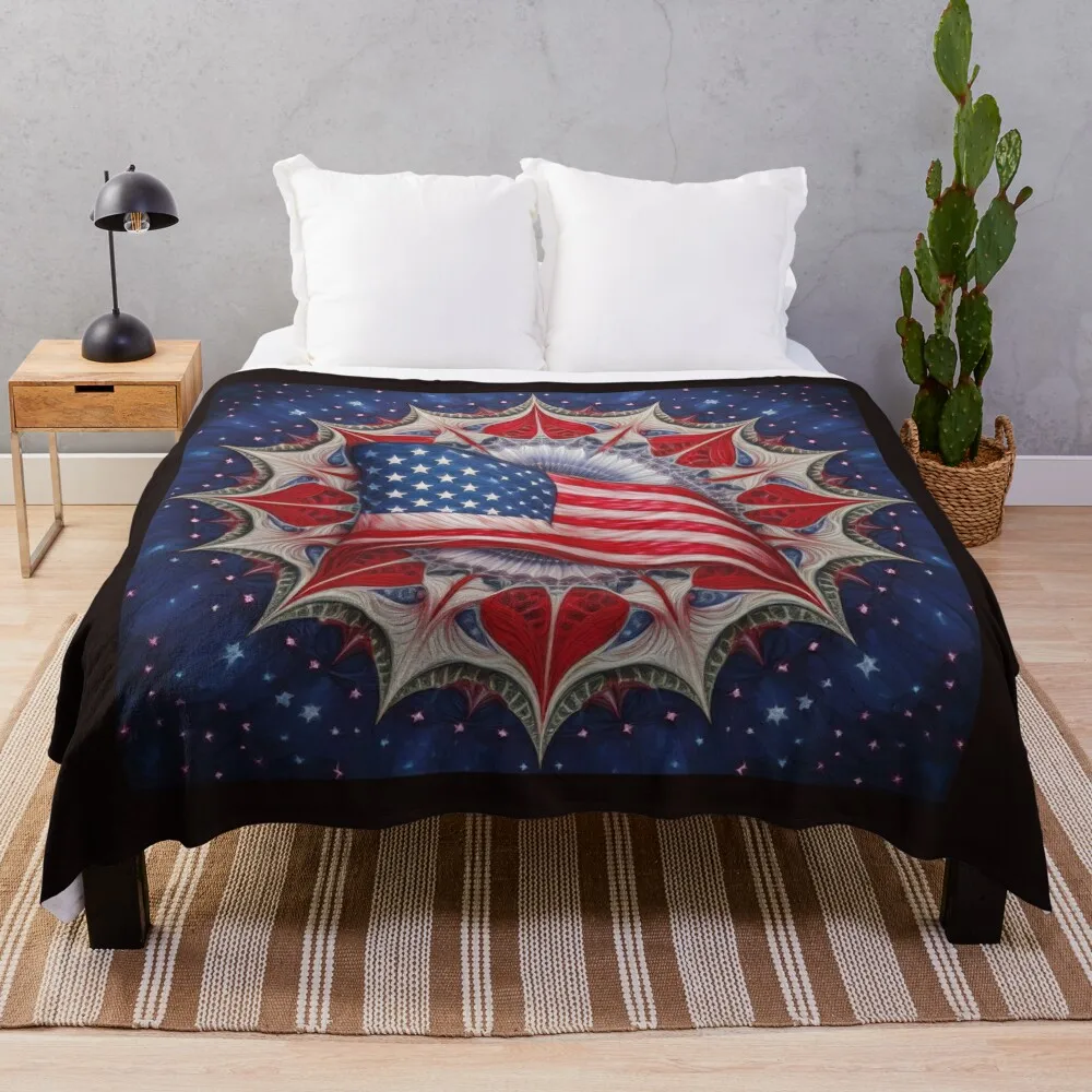 

Very Patriotic Fractal Featuring The Unites States Flag Throw Blanket blankets and throws Blankets For Bed Blankets