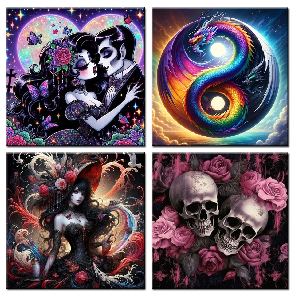 

Дракон, Череп, Пара Вампира, Мультяшная Девушка Алмазная Картина Домашняя Настенная Искусство Полная Алмазная Мозаика Алмазная Вышивка Декор Gif