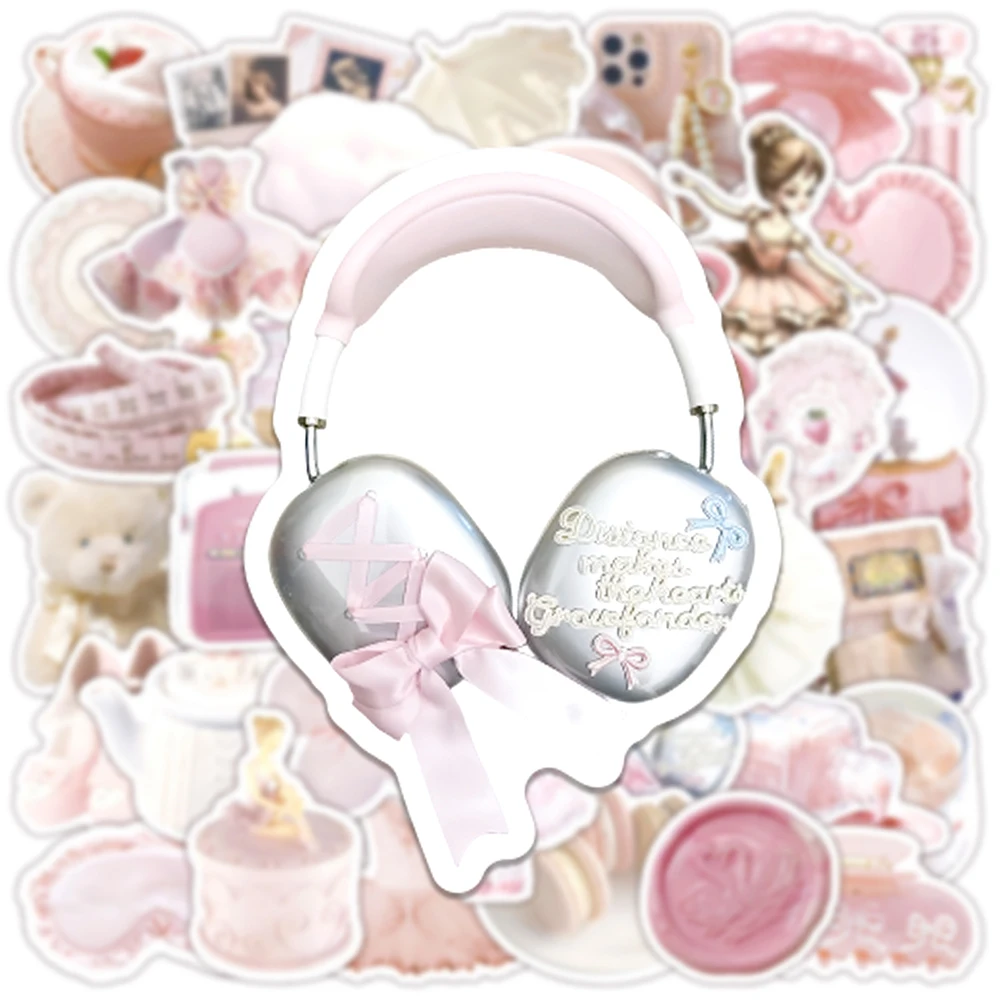 10/30/50pcs INS Pink Ballet Style Cartoon Aesthetic Stickers DIY Skateboard Phone Helmet Guitar Cute Waterproof Graffiti Sticker