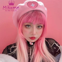 Harajuku giapponese Y2K ragazze calde dolce rosa amore croce ricamo berretti cappelli Punk Chic caldo lana pittore cappellini