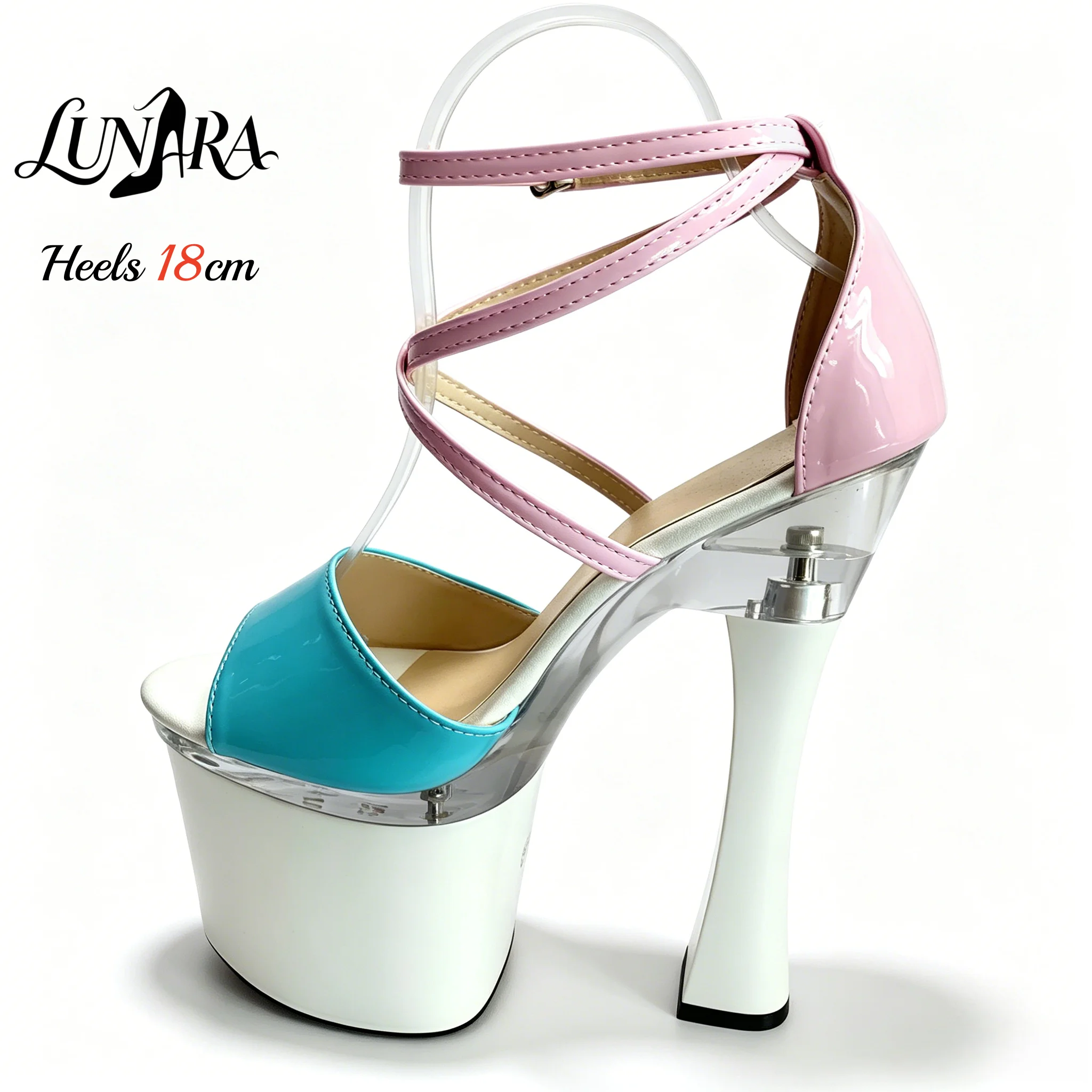 18cm/7Inch Womens Blue Pink Strappy Ankle Strap Open Toe Chunky Platform Sandals Exotic Stripper shoes Pole dance Club Rave