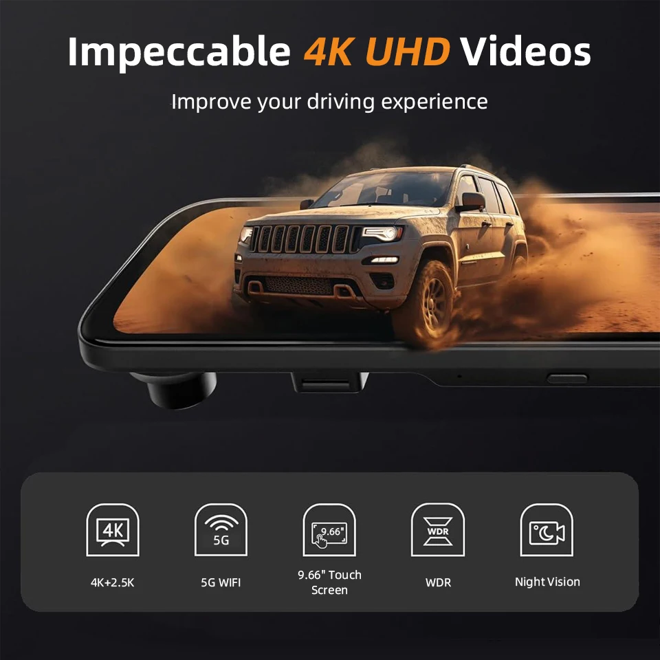 4K+2.5K Touch Screen Rearview Mirror Optional Dual Driving Recorder WiFi GPS Dashcam WDR Night Vision Cars 24 Parking Monitors view 2