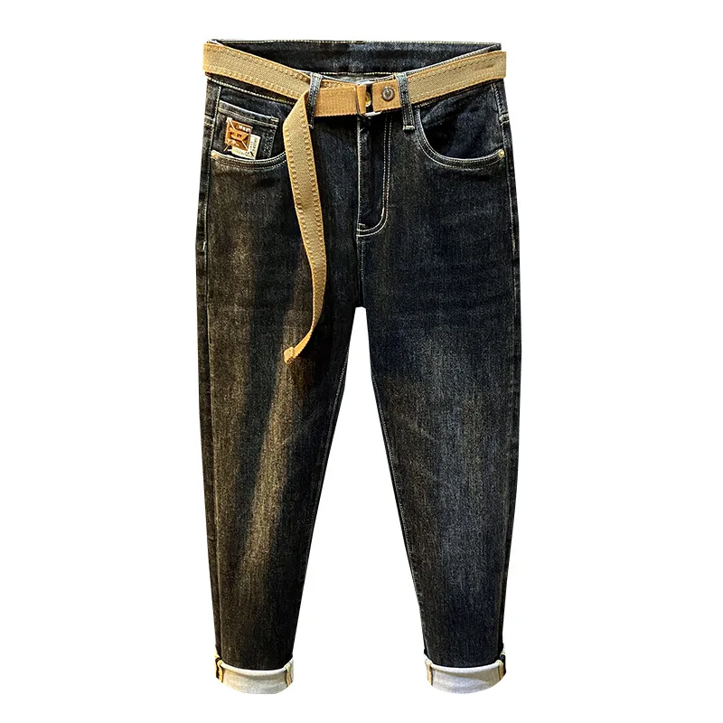 2024 Nieuwe Stijl Met Riem Jeans Heren Mode Borduurwerk High-End Casual Slim Fit Skinny Casual Stretch Denim Lange Broek