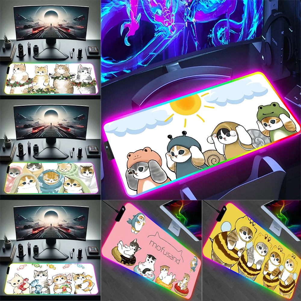 

Cute cartoon kawaii cat RGB Pc Gamer Keyboard Mouse Pad Mousepad LED Glowing Mouse Mats Rubber Gaming Computer Mausepad
