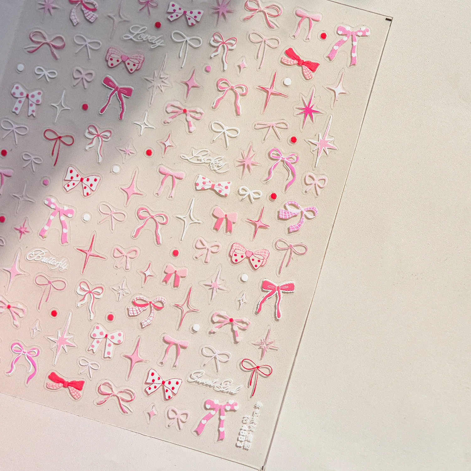 

Тонкие и прочные наклейки для ногтей 3D: милые розовые звезды, длинные банты, ленты, самоклеящиеся декоративные стикеры для ногтей, DIY