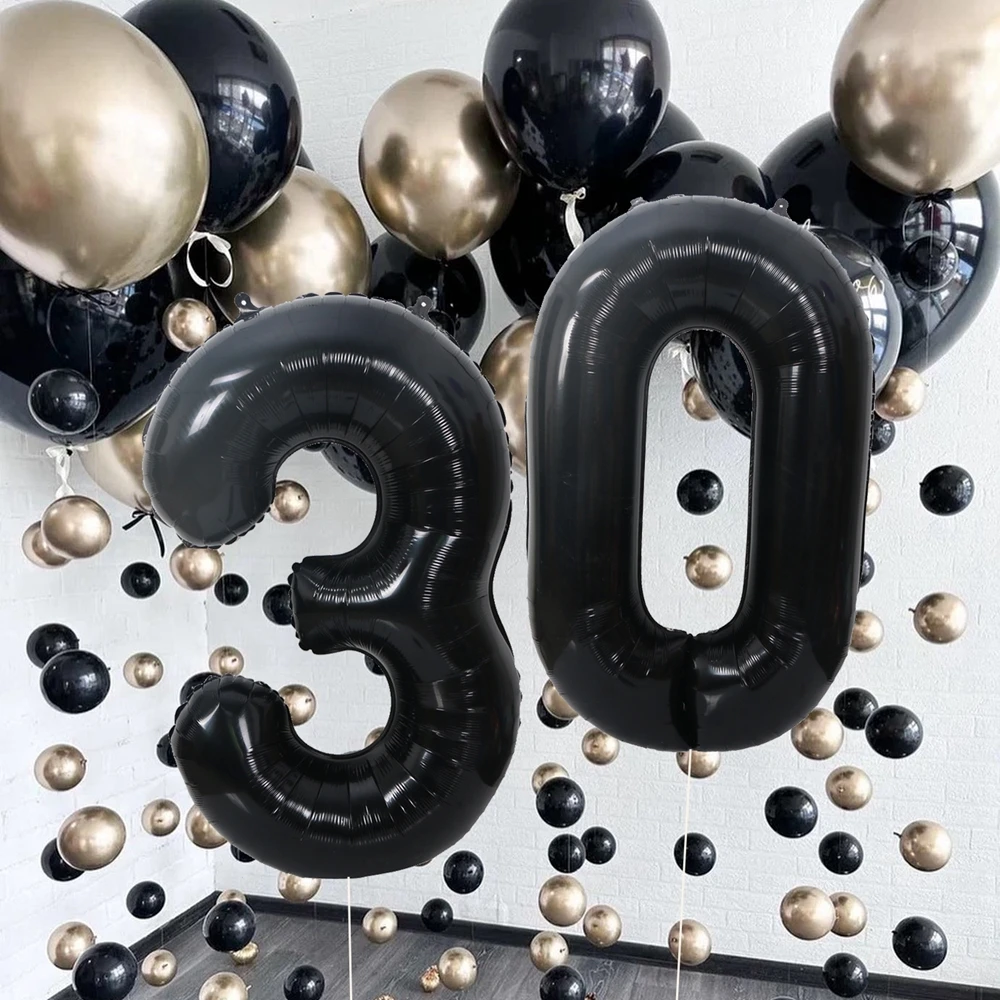 1set Gold Black Balloons Tower with 1-9 Black Number Foil Balloon for Men's 30 40 50 60 Birthday Party Decorations DIY Gifts