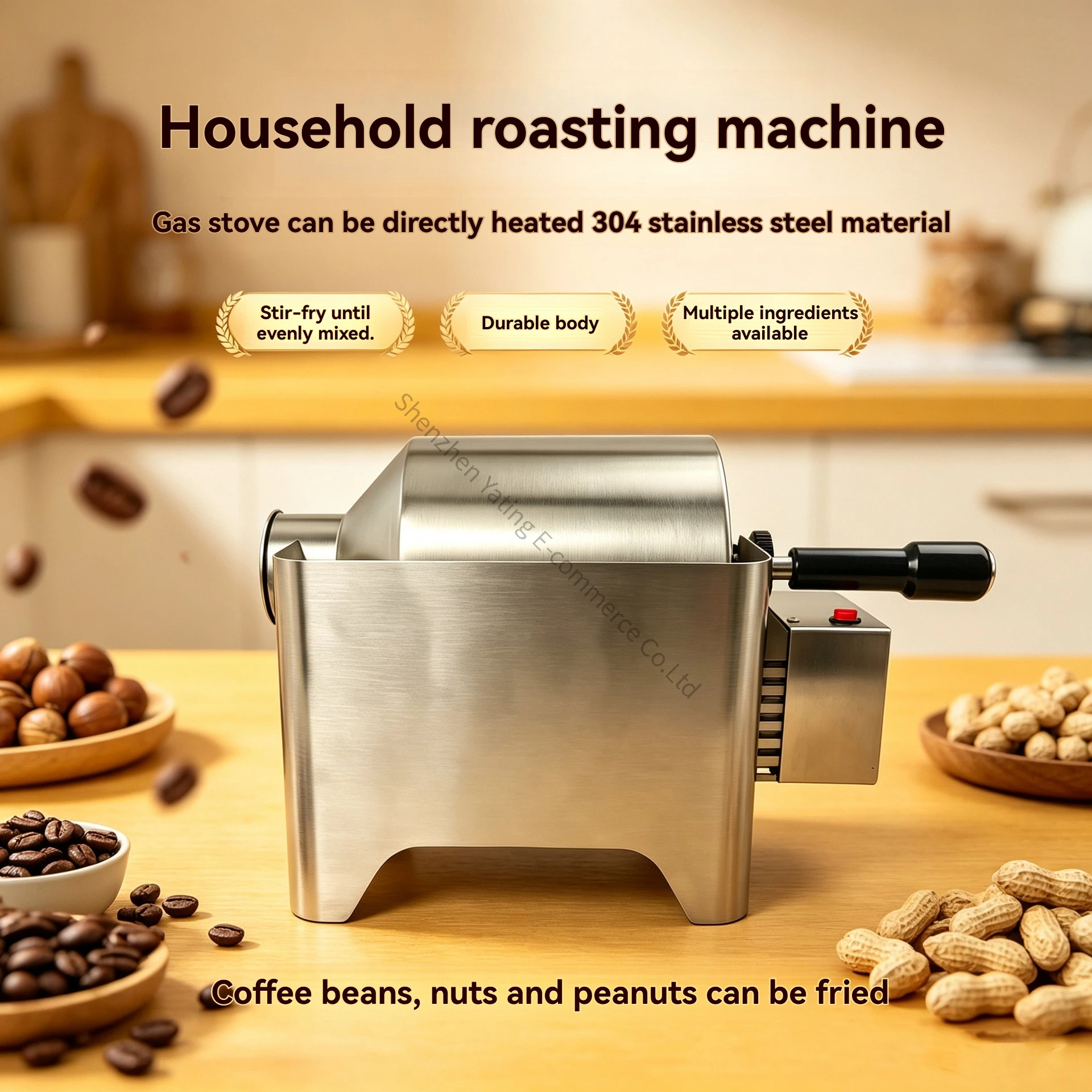 Small Gas-fired Frying Machine, Household and Commercial Coffee Bean Roaster, Peanut, Melon Seeds and Nuts Frying Equipment