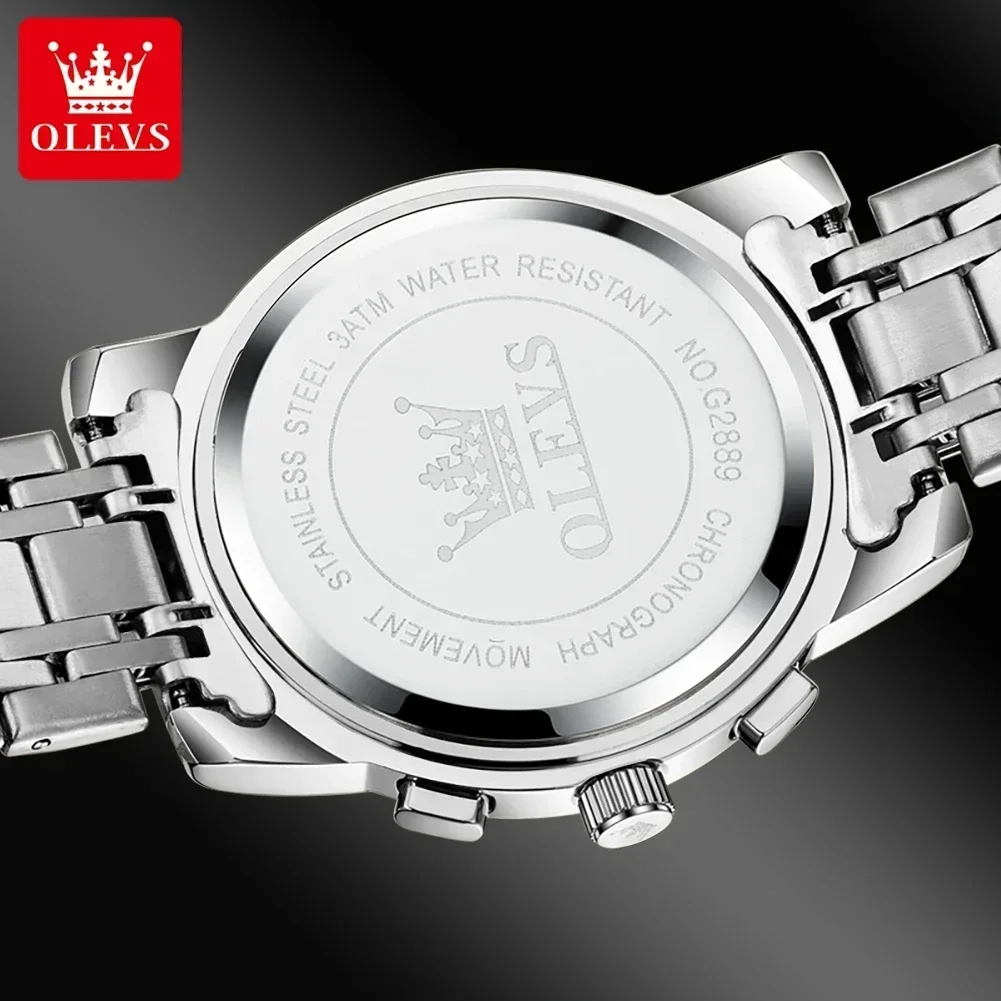OLEVS 2889 Original New Quartz Luxury Mens Watches Chronograph Business Fashion 30M Waterproof Stainless Steel Mens Watches