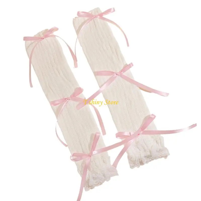 n58f-elegant-lace-bows-stacked-arm-sleeves-for-women-comfortable-acrylic-arm-warmers